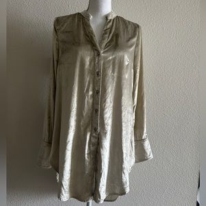 Maeve Button Up Tunic Gold Crushed Velvet Oversized